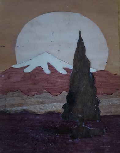 Lorna. Christmas tree in Marquetry.